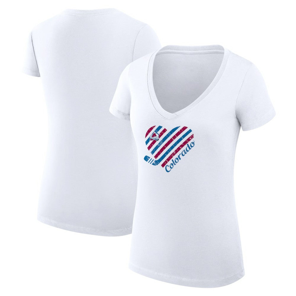 Colorado Avalanche G-III 4Her by Carl Banks Women's Super-Slim Fit Lightweight Heart V-Neck T-Shirt - White | US 200446563
