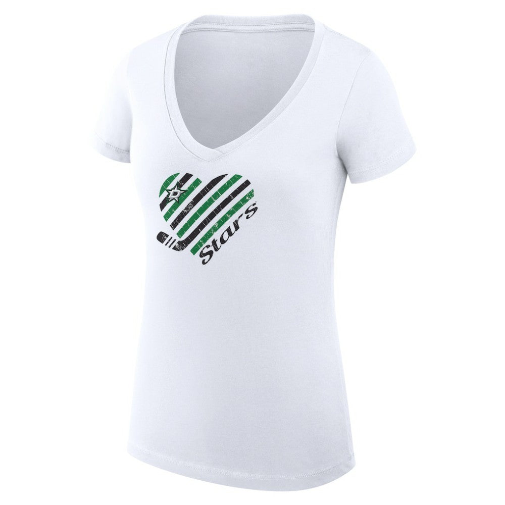 Dallas Stars G-III 4Her by Carl Banks Women's Super-Slim Fit Lightweight Heart V-Neck T-Shirt - White | US 200446565