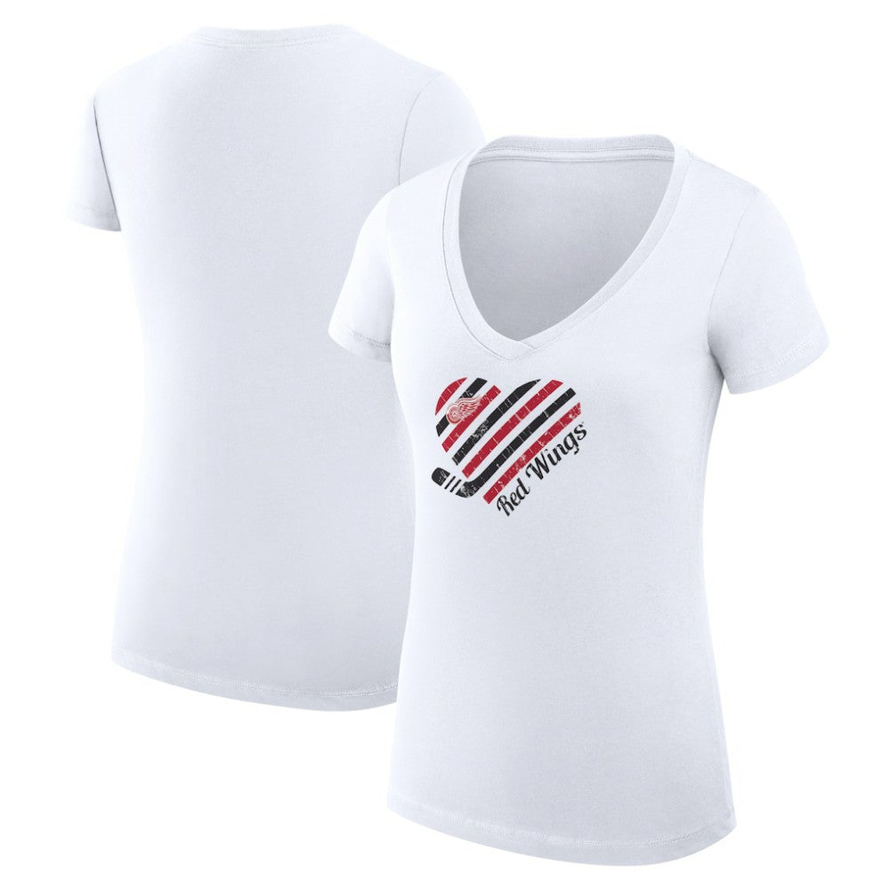 Detroit Red Wings G-III 4Her by Carl Banks Women's Super-Slim Fit Lightweight Heart V-Neck T-Shirt - White | US 200446566