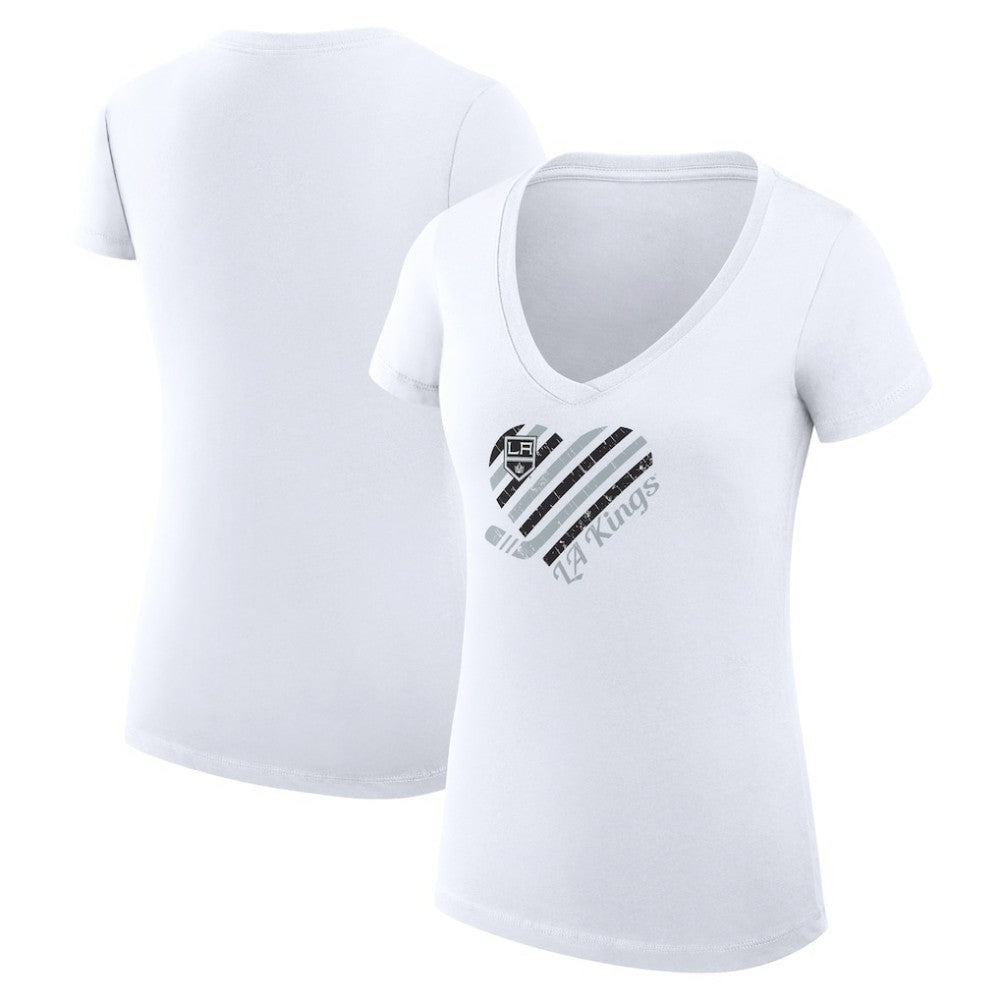 Los Angeles Kings G-III 4Her by Carl Banks Women's Super-Slim Fit Lightweight Heart V-Neck T-Shirt - White | US 200446569