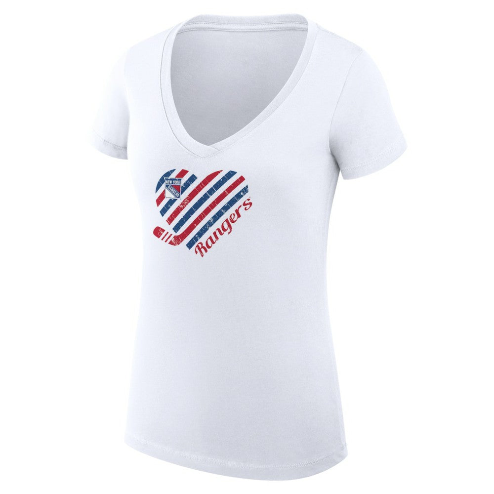 New York Rangers G-III 4Her by Carl Banks Women's Super-Slim Fit Lightweight Heart V-Neck T-Shirt - White | US 200446575