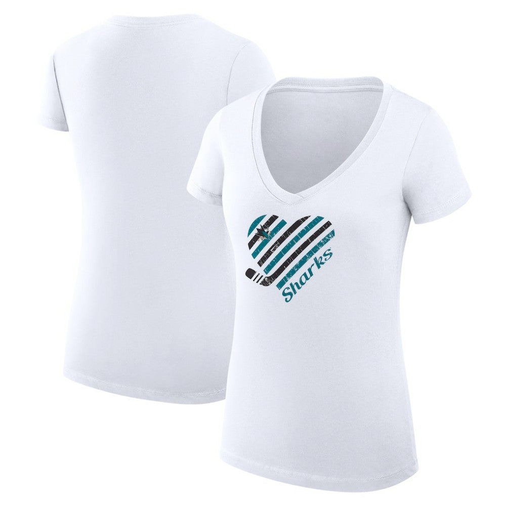 San Jose Sharks G-III 4Her by Carl Banks Women's Super-Slim Fit Lightweight Heart V-Neck T-Shirt - White | US 200446580