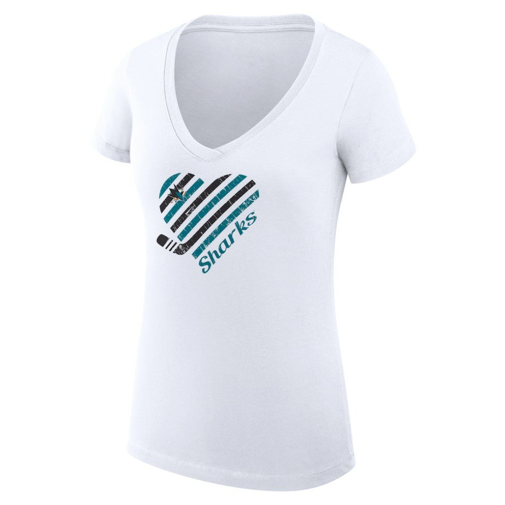 San Jose Sharks G-III 4Her by Carl Banks Women's Super-Slim Fit Lightweight Heart V-Neck T-Shirt - White | US 200446580