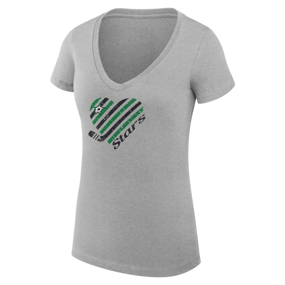 Dallas Stars G-III 4Her by Carl Banks Women's Super-Slim Fit Lightweight Heart V-Neck T-Shirt - Heather Gray | US 200446597