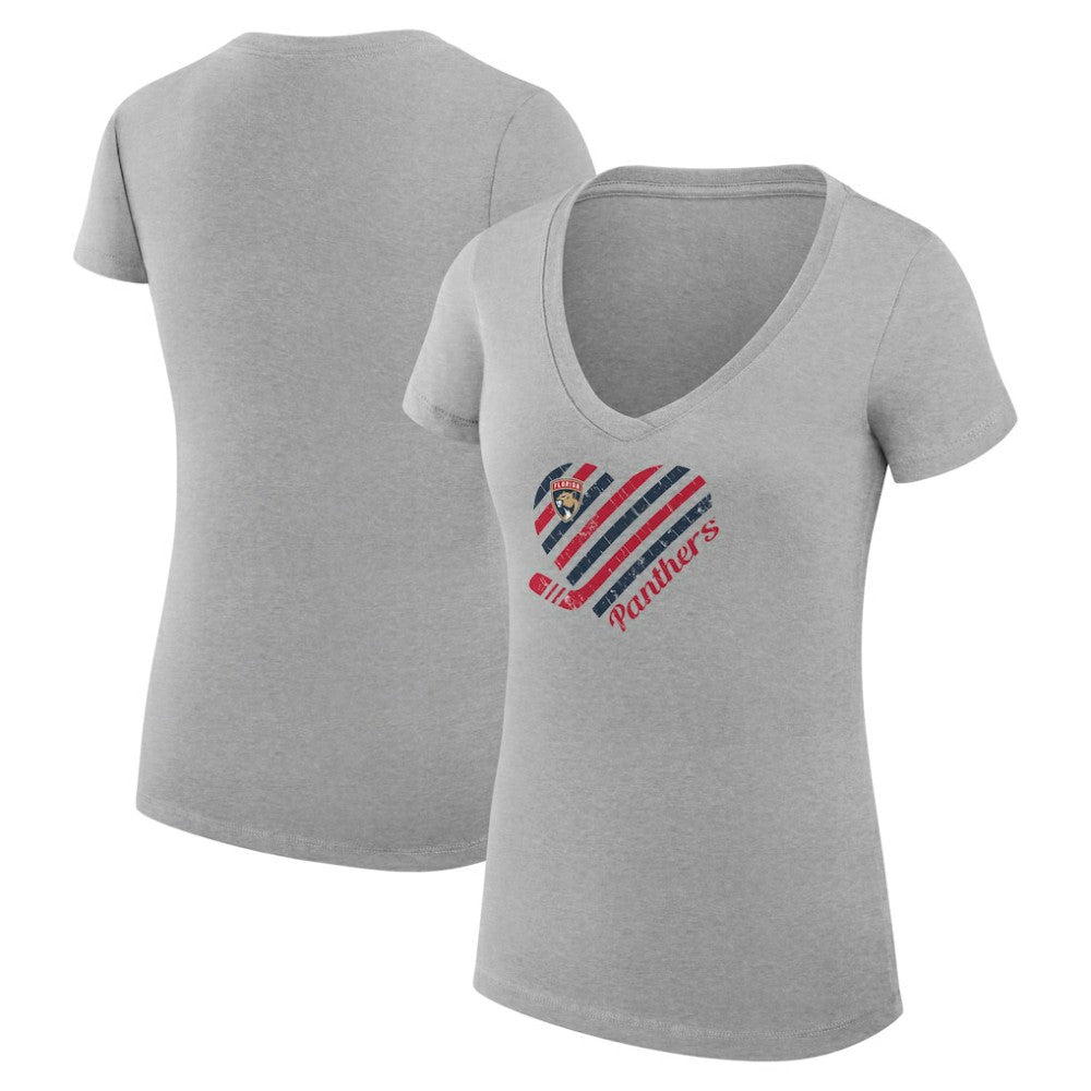 Florida Panthers G-III 4Her by Carl Banks Women's Super-Slim Fit Lightweight Heart V-Neck T-Shirt - Heather Gray | US 200446600