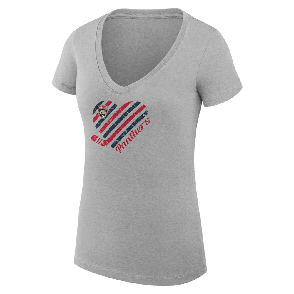 Florida Panthers G-III 4Her by Carl Banks Women's Super-Slim Fit Lightweight Heart V-Neck T-Shirt - Heather Gray | US 200446600