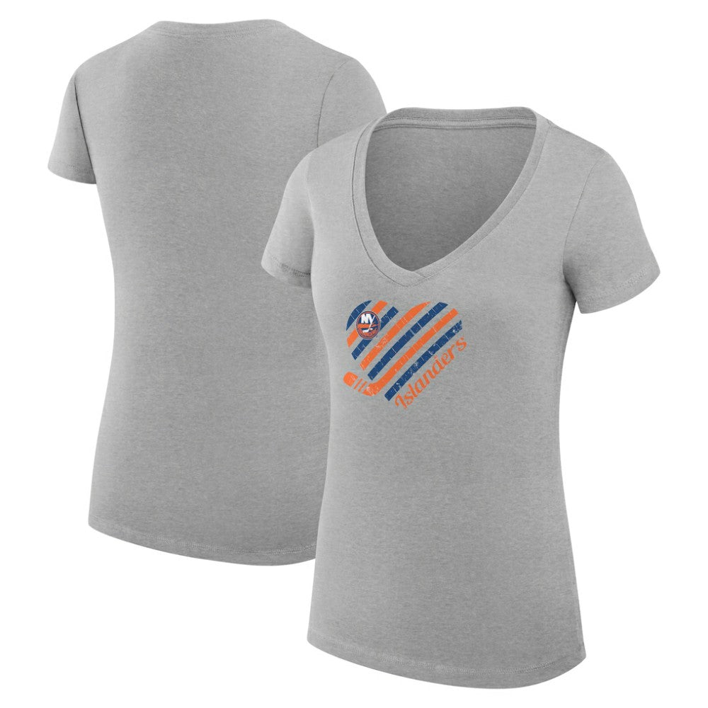 New York Islanders G-III 4Her by Carl Banks Women's Super-Slim Fit Lightweight Heart V-Neck T-Shirt - Heather Gray | US 200446606