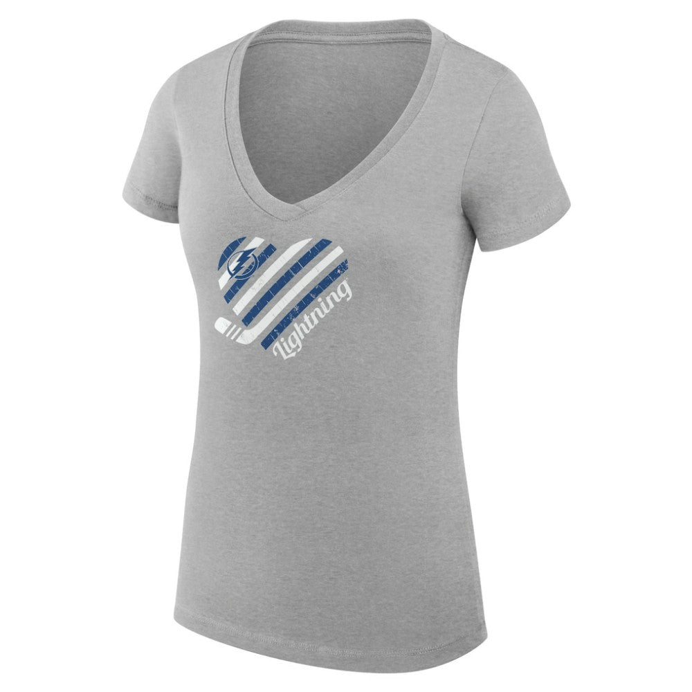Tampa Bay Lightning G-III 4Her by Carl Banks Women's Super-Slim Fit Lightweight Heart V-Neck T-Shirt - Heather Gray | US 200446615