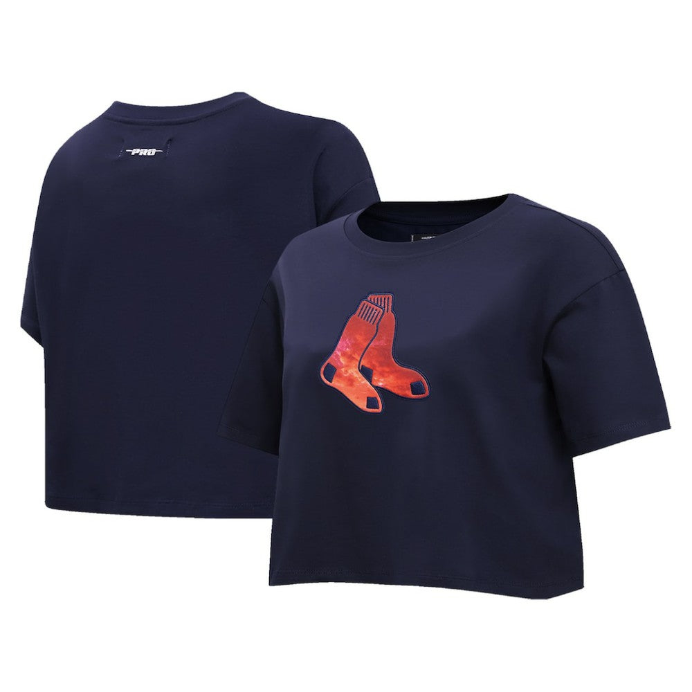 Boston Red Sox Pro Standard Women's Painted Sky Boxy Cropped T-Shirt - Navy T-shirts