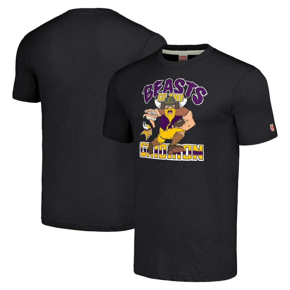 Minnesota Vikings Homage Unisex Monsters of the Gridiron Halloween Tri-Blend T-Shirt - Charcoal T-shirts