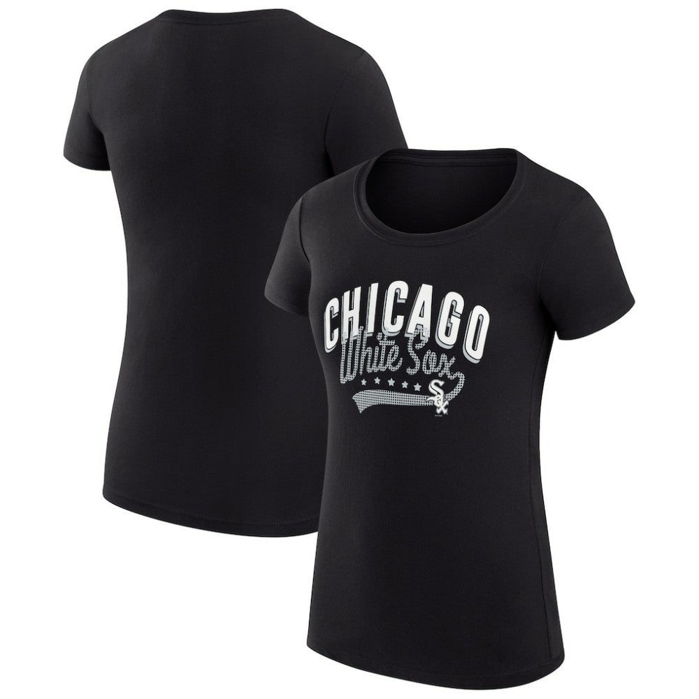 Chicago White Sox G-III 4Her by Carl Banks Women's Super-Slim Fit Lightweight Filigree Team T-Shirt - Black T-shirts