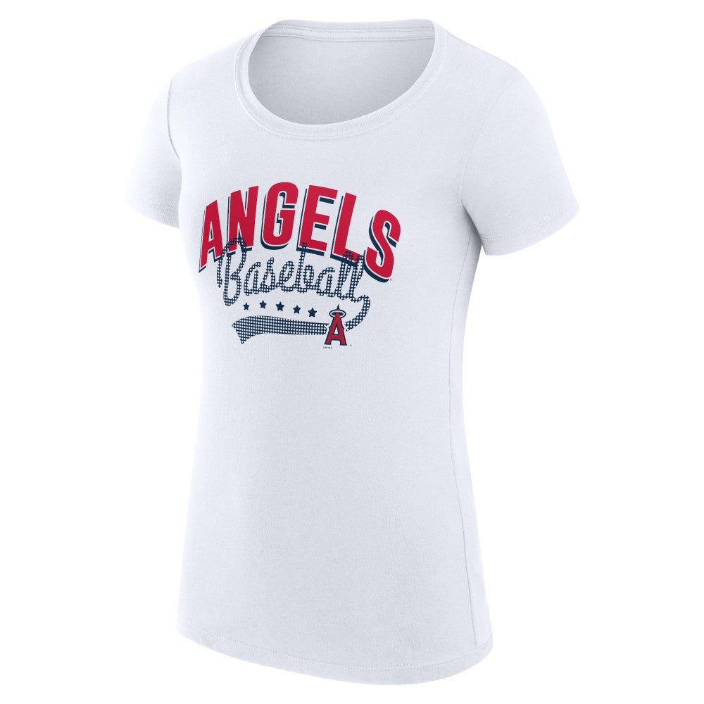 Los Angeles Angels G-III 4Her by Carl Banks Women's Super-Slim Fit Lightweight Filigree Team T-Shirt - White T-shirts