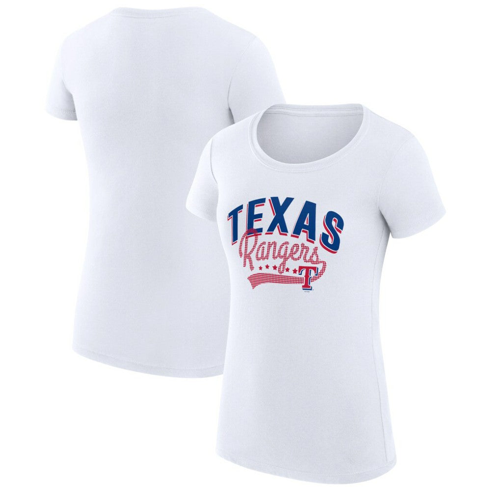Texas Rangers G-III 4Her by Carl Banks Women's Super-Slim Fit Lightweight Filigree Team T-Shirt - White T-shirts