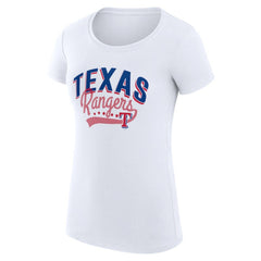 Texas Rangers G-III 4Her by Carl Banks Women's Super-Slim Fit Lightweight Filigree Team T-Shirt - White T-shirts