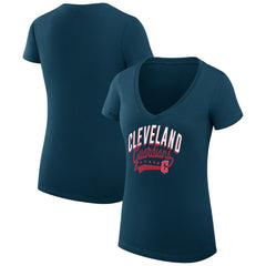 Cleveland Guardians G-III 4Her by Carl Banks Women's Super-Slim Fit Lightweight Filigree Team V-Neck T-Shirt - Navy T-shirts