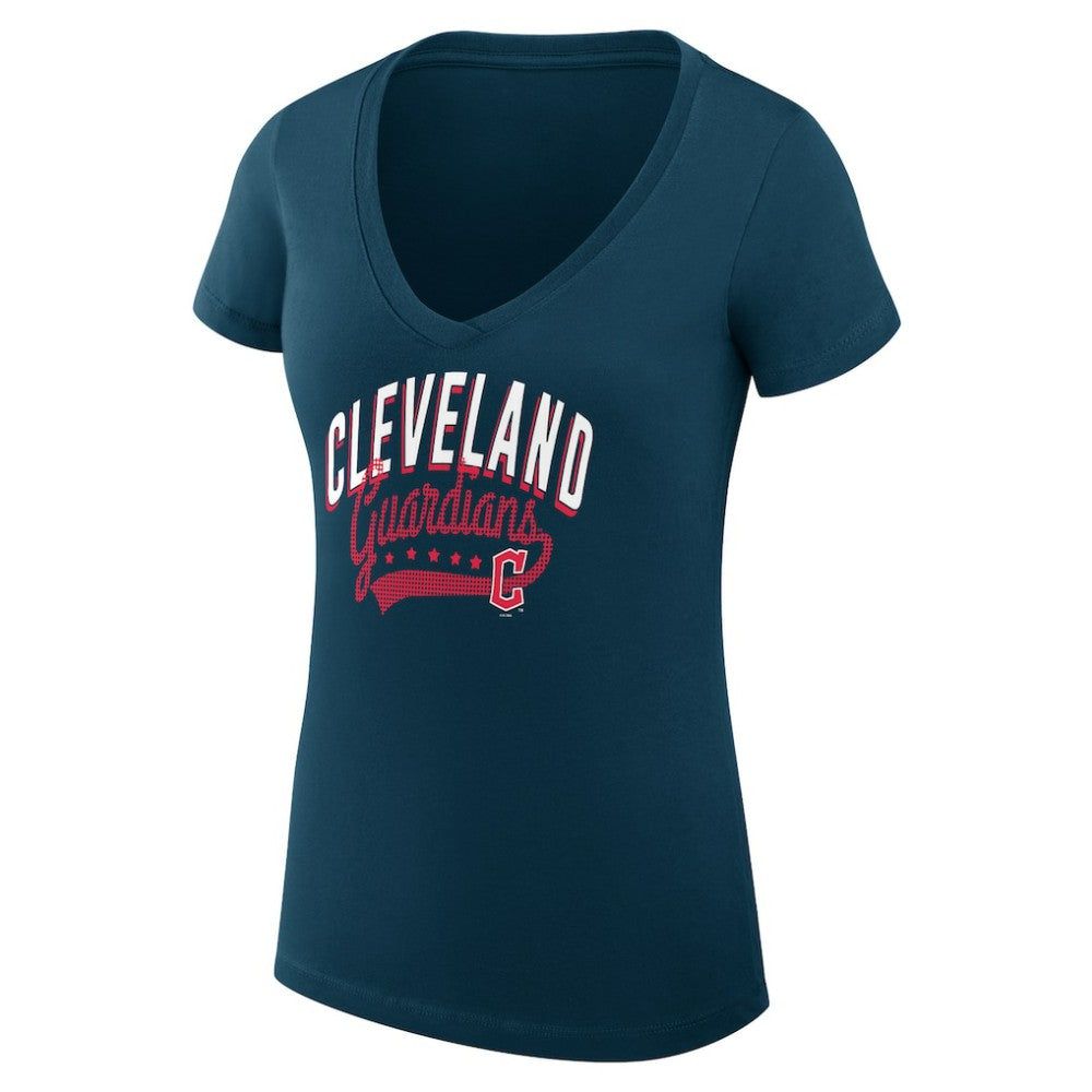 Cleveland Guardians G-III 4Her by Carl Banks Women's Super-Slim Fit Lightweight Filigree Team V-Neck T-Shirt - Navy T-shirts