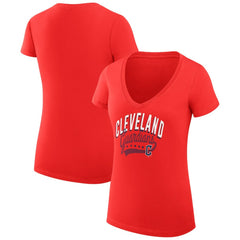 Cleveland Guardians G-III 4Her by Carl Banks Women's Super-Slim Fit Lightweight Filigree Team V-Neck T-Shirt - Red T-shirts