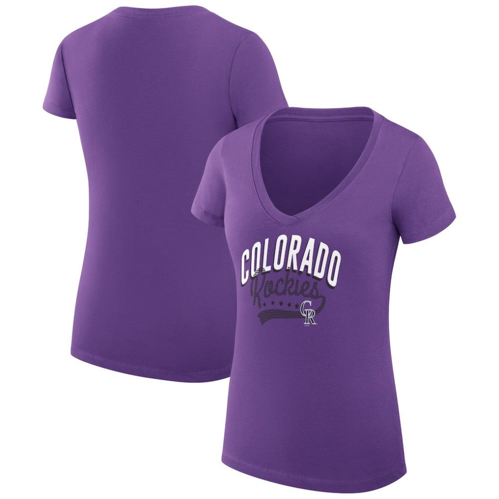Colorado Rockies G-III 4Her by Carl Banks Women's Super-Slim Fit Lightweight Filigree Team V-Neck T-Shirt - Purple T-shirts