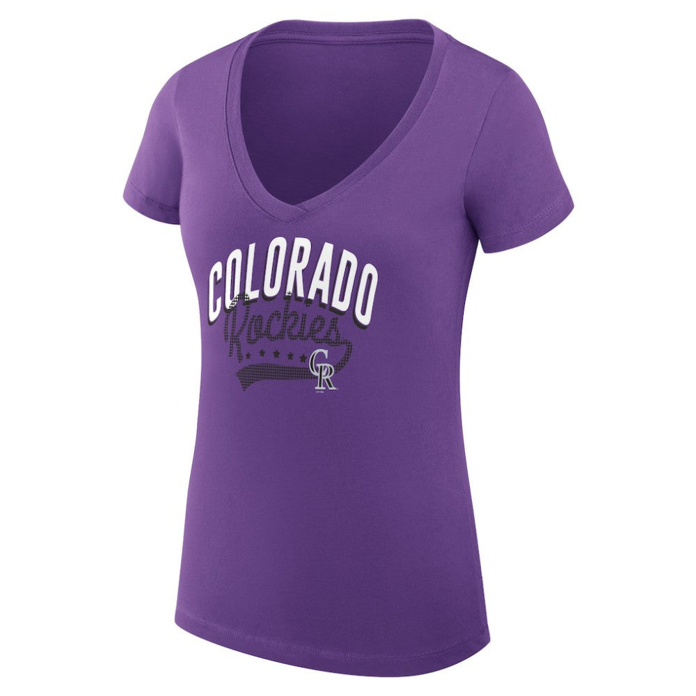 Colorado Rockies G-III 4Her by Carl Banks Women's Super-Slim Fit Lightweight Filigree Team V-Neck T-Shirt - Purple T-shirts