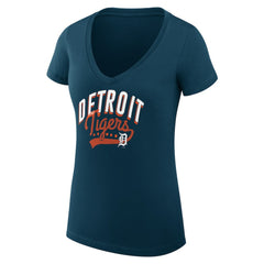 Detroit Tigers G-III 4Her by Carl Banks Women's Super-Slim Fit Lightweight Filigree Team V-Neck T-Shirt - Navy T-shirts