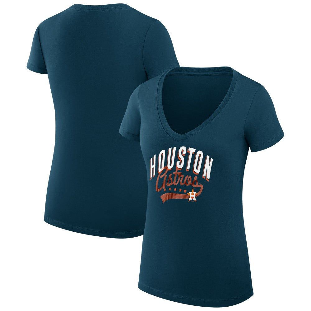 Houston Astros G-III 4Her by Carl Banks Women's Super-Slim Fit Lightweight Filigree Team V-Neck T-Shirt - Navy T-shirts