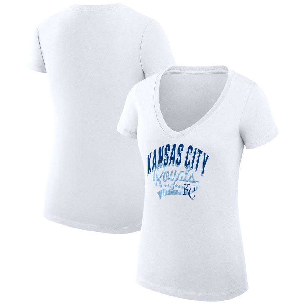 Kansas City Royals G-III 4Her by Carl Banks Women's Super-Slim Fit Lightweight Filigree Team V-Neck T-Shirt - White T-shirts