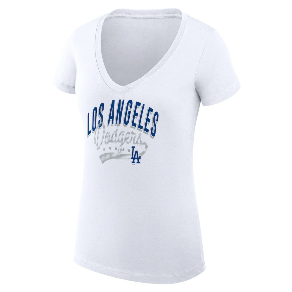 Los Angeles Dodgers G-III 4Her by Carl Banks Women's Super-Slim Fit Lightweight Filigree Team V-Neck T-Shirt - White T-shirts