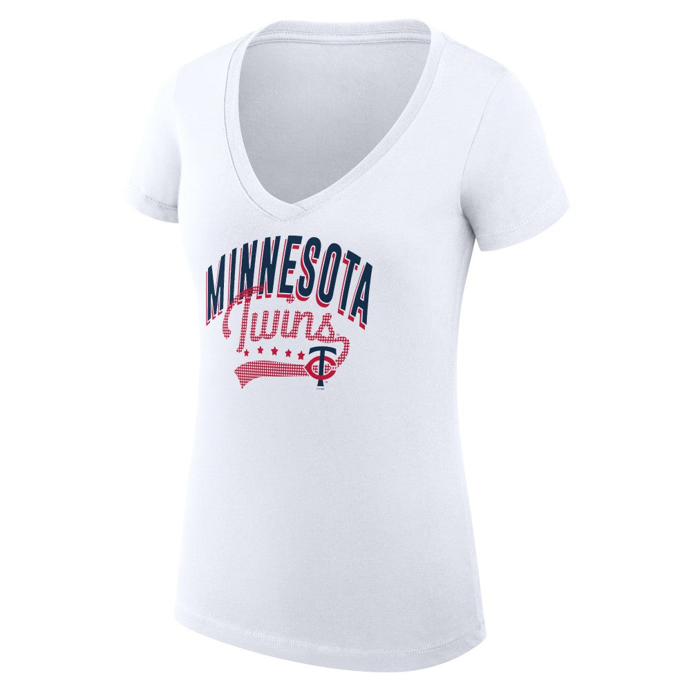 Minnesota Twins G-III 4Her by Carl Banks Women's Super-Slim Fit Lightweight Filigree Team V-Neck T-Shirt - White T-shirts
