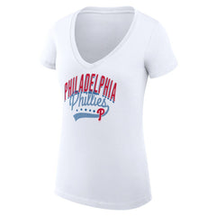 Philadelphia Phillies G-III 4Her by Carl Banks Women's Super-Slim Fit Lightweight Filigree Team V-Neck T-Shirt - White T-shirts