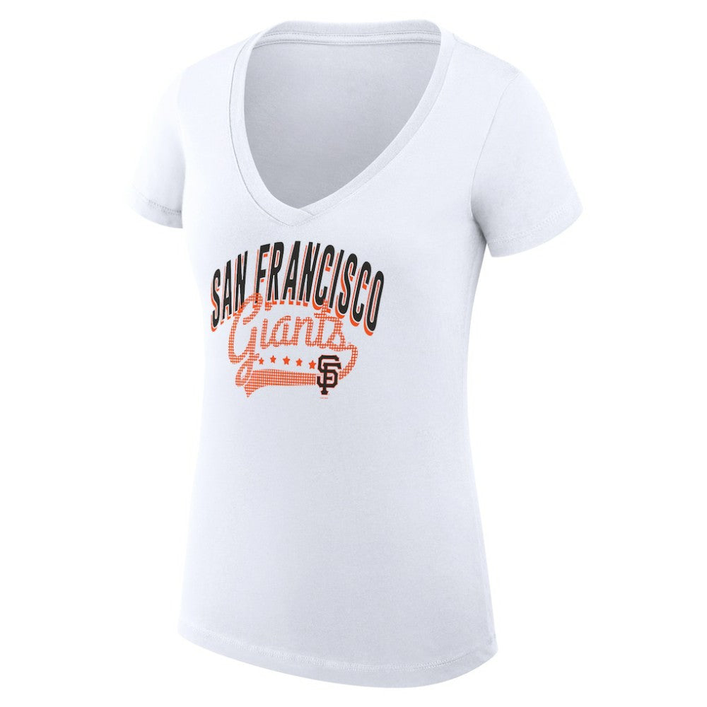San Francisco Giants G-III 4Her by Carl Banks Women's Super-Slim Fit Lightweight Filigree Team V-Neck T-Shirt - White T-shirts