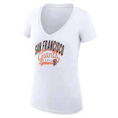 San Francisco Giants G-III 4Her by Carl Banks Women's Super-Slim Fit Lightweight Filigree Team V-Neck T-Shirt - White T-shirts
