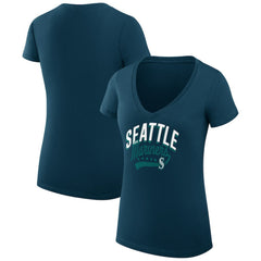 Seattle Mariners G-III 4Her by Carl Banks Women's Super-Slim Fit Lightweight Filigree Team V-Neck T-Shirt - Navy T-shirts