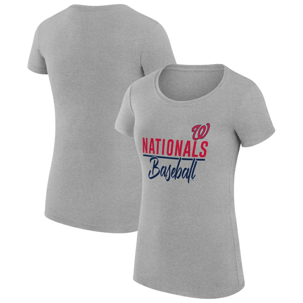 Washington Nationals G-III 4Her by Carl Banks Women's Super-Slim Fit Lightweight Team Graphic T-Shirt - Heather Gray T-shirts
