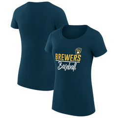 Milwaukee Brewers G-III 4Her by Carl Banks Women's Super-Slim Fit Lightweight Team Graphic T-Shirt - Navy T-shirts