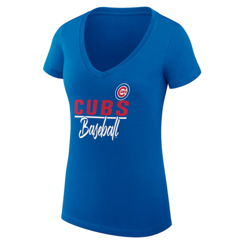 Chicago Cubs G-III 4Her by Carl Banks Women's Super-Slim Fit Lightweight Team Graphic V-Neck T-Shirt - Royal T-shirts