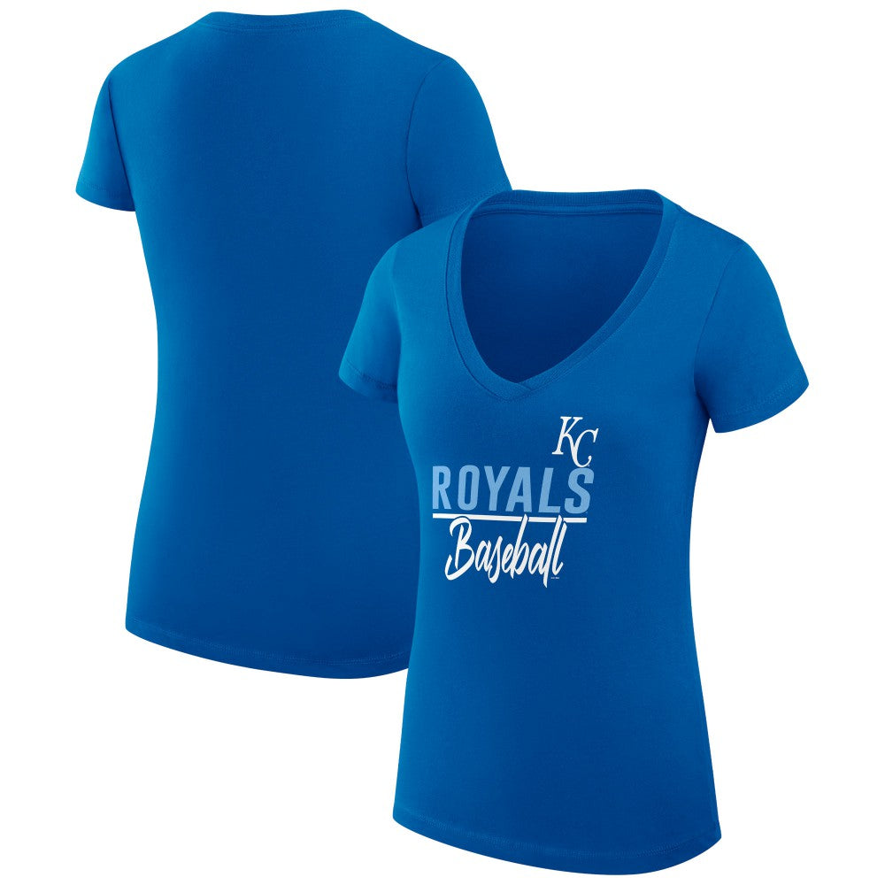 Kansas City Royals G-III 4Her by Carl Banks Women's Super-Slim Fit Lightweight Team Graphic V-Neck T-Shirt - Royal T-shirts