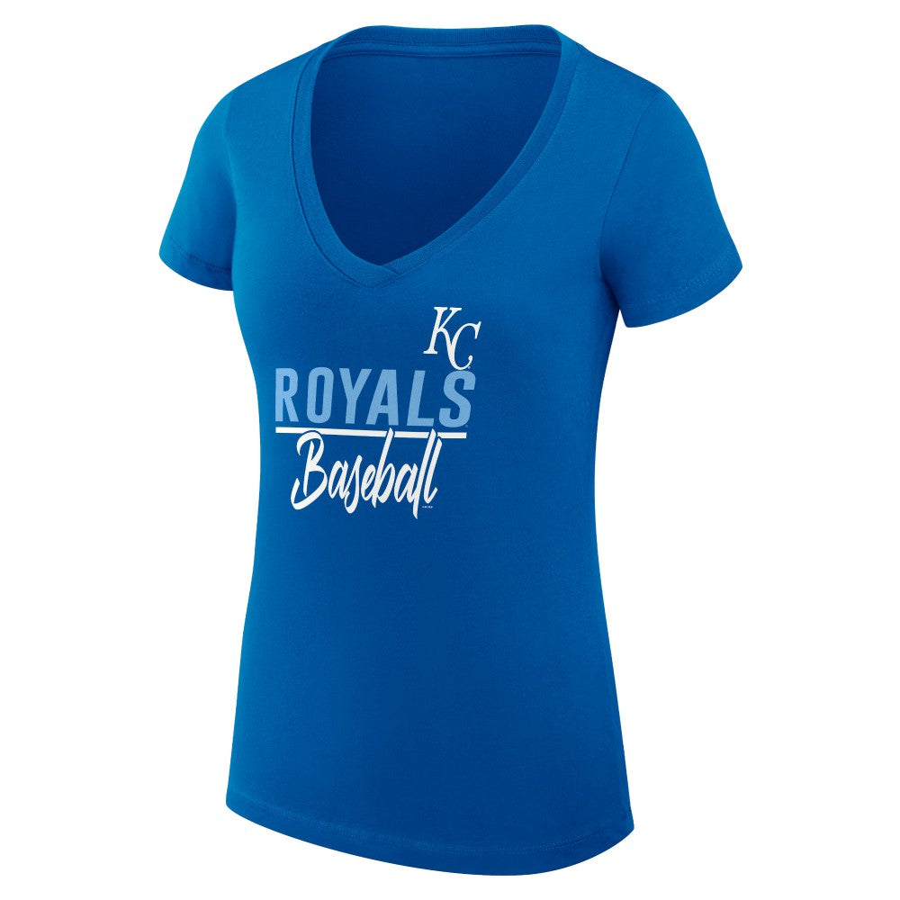 Kansas City Royals G-III 4Her by Carl Banks Women's Super-Slim Fit Lightweight Team Graphic V-Neck T-Shirt - Royal T-shirts