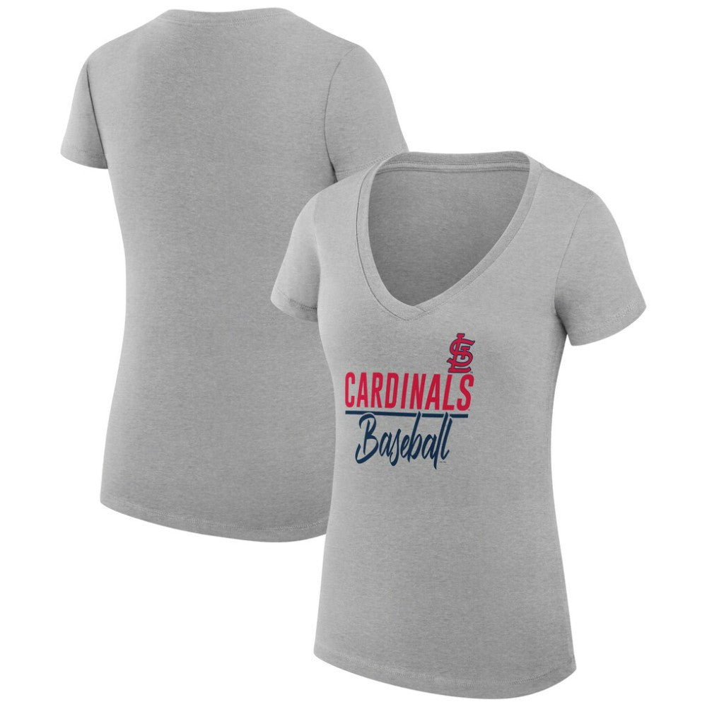 St. Louis Cardinals G-III 4Her by Carl Banks Women's Super-Slim Fit Lightweight Team Graphic V-Neck T-Shirt - Heather Gray T-shirts