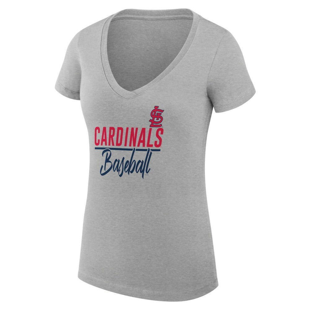 St. Louis Cardinals G-III 4Her by Carl Banks Women's Super-Slim Fit Lightweight Team Graphic V-Neck T-Shirt - Heather Gray T-shirts