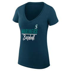 Seattle Mariners G-III 4Her by Carl Banks Women's Super-Slim Fit Lightweight Team Graphic V-Neck T-Shirt - Navy T-shirts