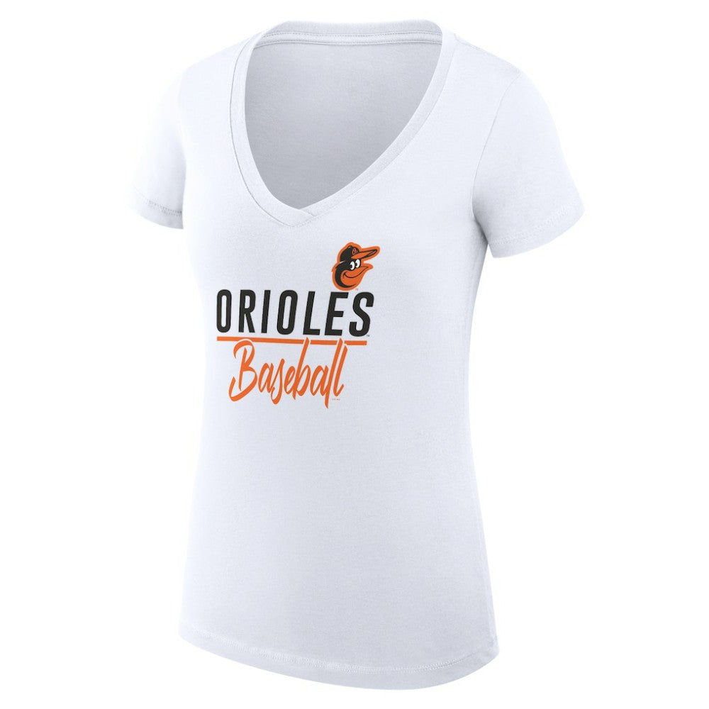 Baltimore Orioles G-III 4Her by Carl Banks Women's Super-Slim Fit Lightweight Team Graphic V-Neck T-Shirt - White T-shirts