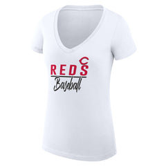 Cincinnati Reds G-III 4Her by Carl Banks Women's Super-Slim Fit Lightweight Team Graphic V-Neck T-Shirt - White T-shirts