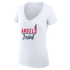 Los Angeles Angels G-III 4Her by Carl Banks Women's Super-Slim Fit Lightweight Team Graphic V-Neck T-Shirt - White T-shirts