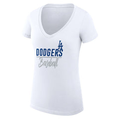 Los Angeles Dodgers G-III 4Her by Carl Banks Women's Super-Slim Fit Lightweight Team Graphic V-Neck T-Shirt - White T-shirts