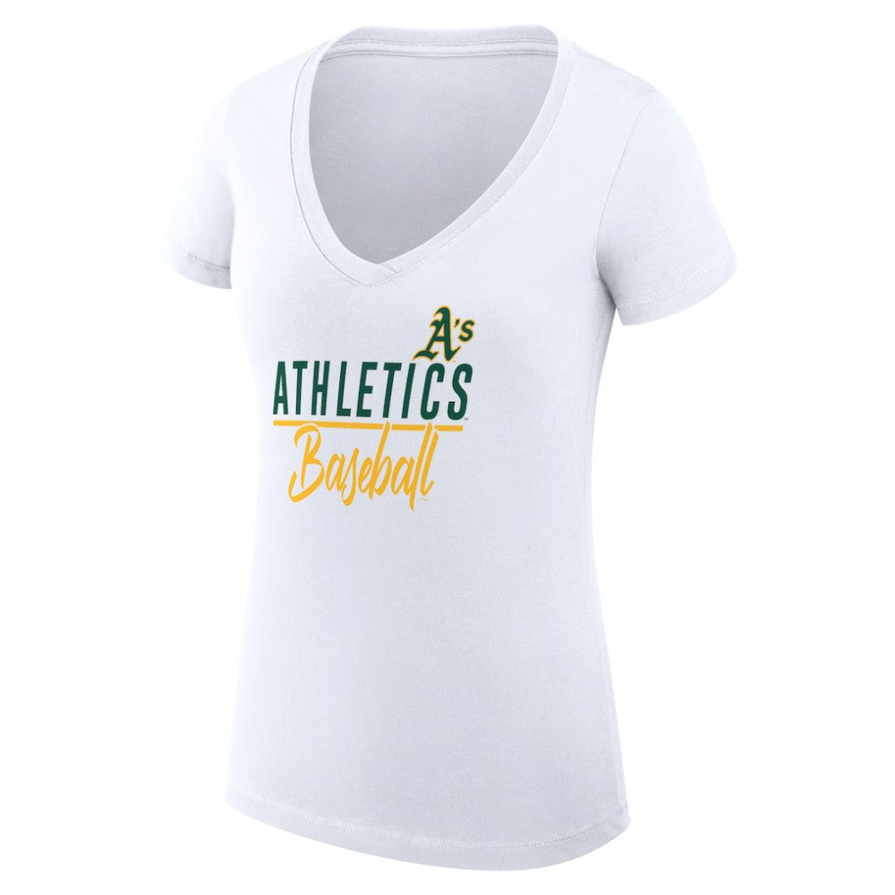 Athletics G-III 4Her by Carl Banks Women's Super-Slim Fit Lightweight Team Graphic V-Neck T-Shirt - White T-shirts