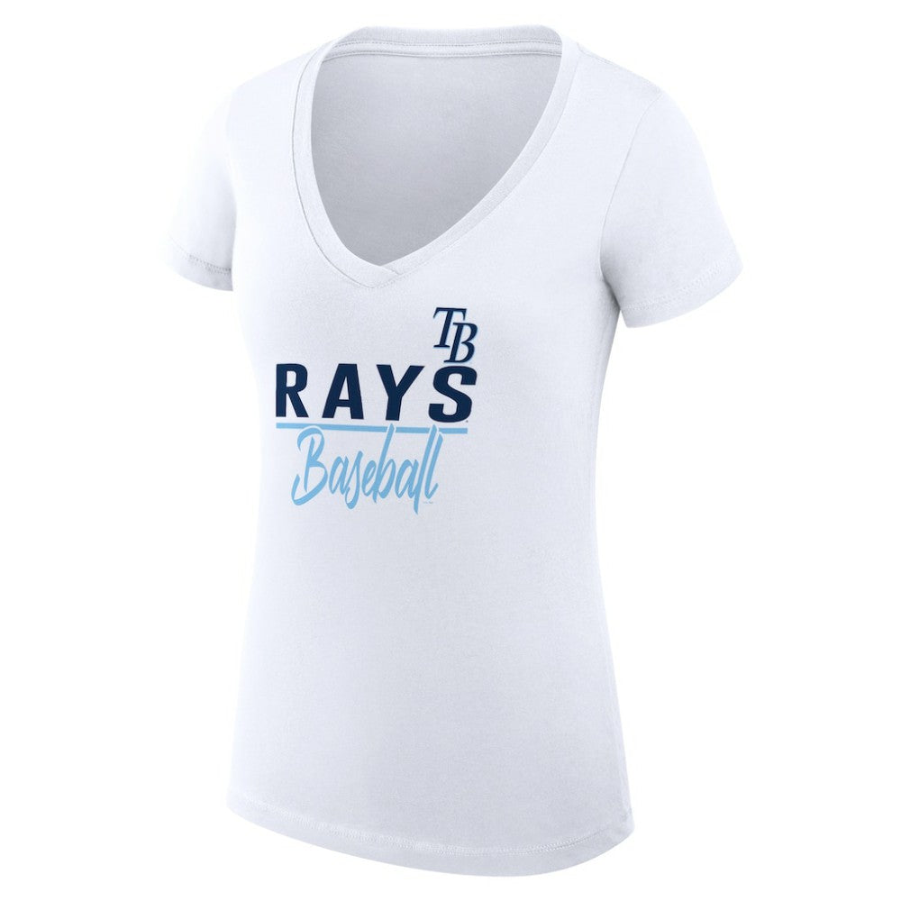 Tampa Bay Rays G-III 4Her by Carl Banks Women's Super-Slim Fit Lightweight Team Graphic V-Neck T-Shirt - White T-shirts