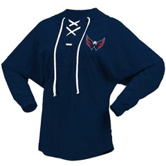 Washington Capitals Fanatics Women's Jersey Lace-Up V-Neck Long Sleeve Hoodie T-Shirt - Navy | US 200459759