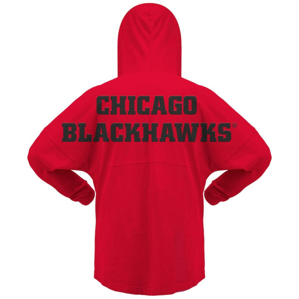 Chicago Blackhawks Fanatics Women's Jersey Lace-Up V-Neck Long Sleeve Hoodie T-Shirt - Red | US 200459767