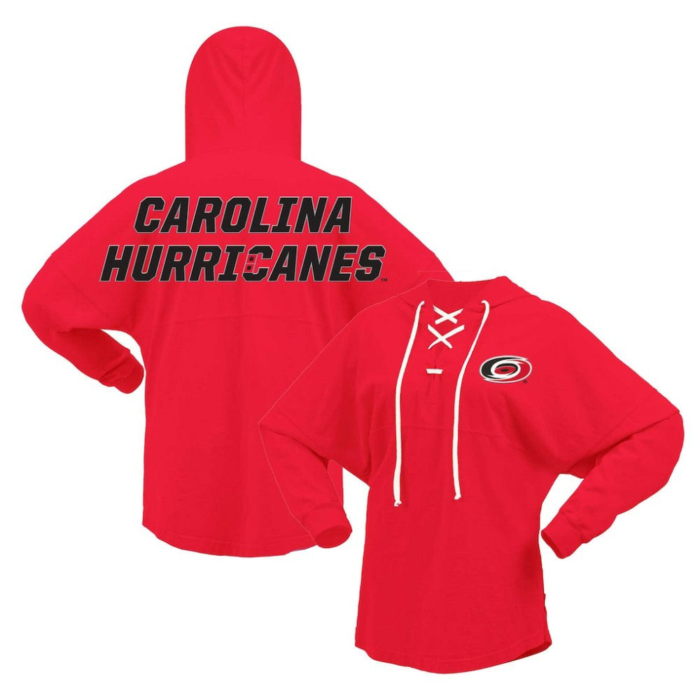 Carolina Hurricanes Fanatics Women's Jersey Lace-Up V-Neck Long Sleeve Hoodie T-Shirt - Red | US 200459768