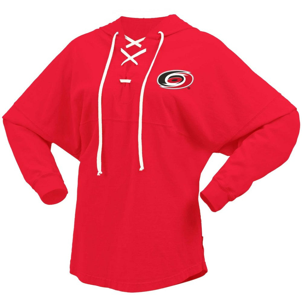 Carolina Hurricanes Fanatics Women's Jersey Lace-Up V-Neck Long Sleeve Hoodie T-Shirt - Red | US 200459768